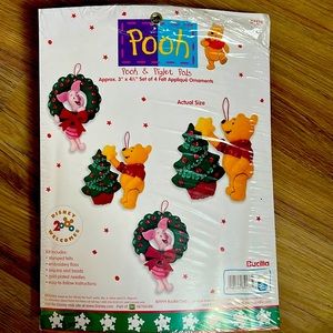 Winnie the Pooh and Piglet felt appliqué ornaments. Set of 4